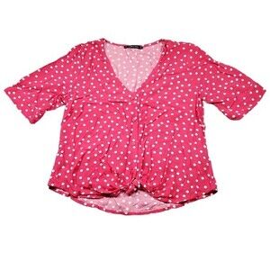 Abercrombie Tie Front Polka Dot Red White Cropped Shirt Top Short Sleeve Small